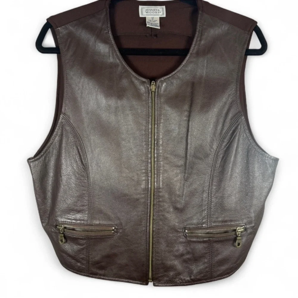 Jennifer Moore Dark Brown Leather Zip Vest - Picture 3 of 8